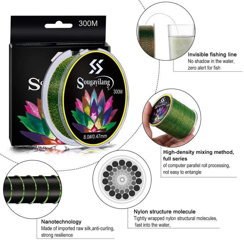 Sougayilang 150m 300m 500m Nylon Line Invisible Fishing Line Speckle Super Strong Nylon Fishing Line 3.5LB - 32LB Monofilament Line 0.14-0.47mm Fishing Line for Carp Fishing