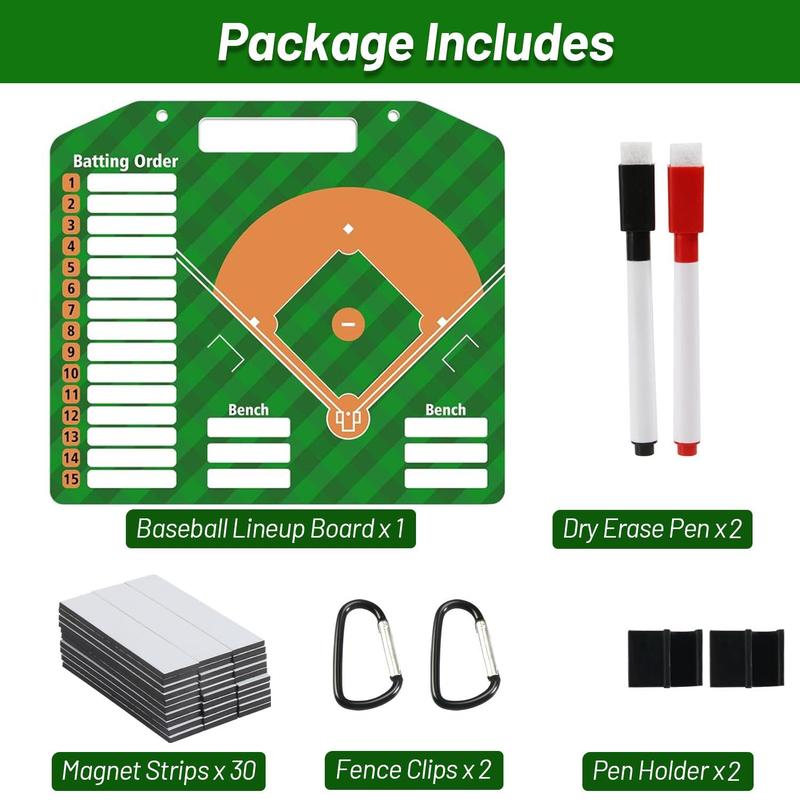 Baseball Lineup Board for Coach, Double-sided Sturdy and Durable Baseball Training Board, Easy Carry with Strong Clips and Dry Erase Pen Holder