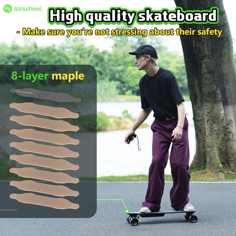  isinwheel V6 Electric Skateboard, 450W Peak Power, 10 Miles Max Range, 12 MPH Top Speed, 3 Speed modes, 8 Layers Maple E-Skateboard with Remote Control for Teenager