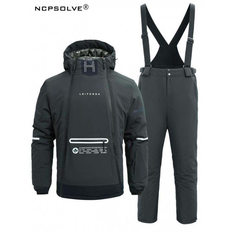 2-Piece Men's Waterproof Ski Suit - Durable Hooded Jacket and Bib Pants for Winter Sports, Waterproof, Hooded, and Breathable Sportswear Set