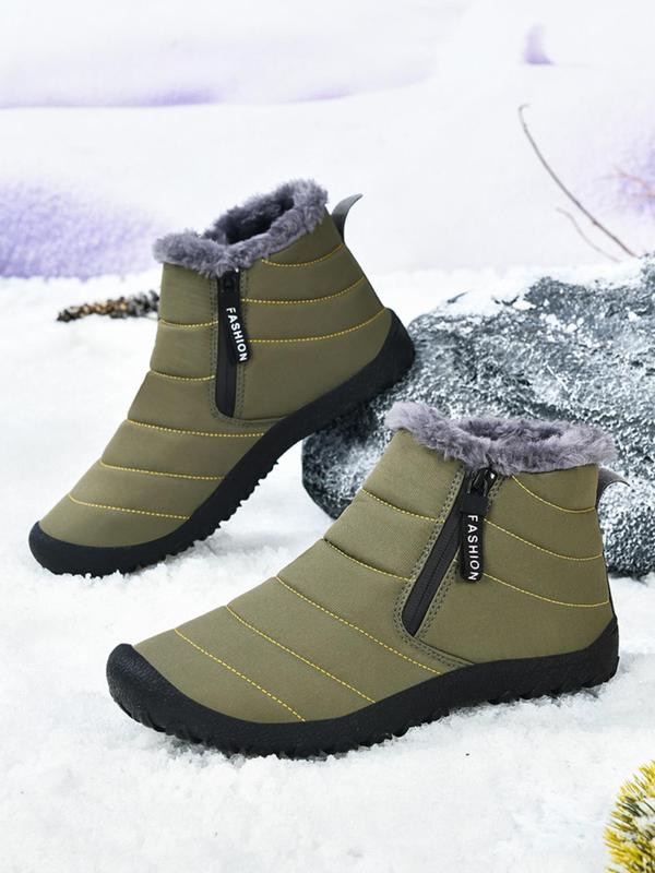 Men's Letter Zipper Design Hiking Boots, Casual Sporty Warm Snow Boots for Outdoor Activities, Climbing Shoes, Male All-match Sports Shoes for Daily Wear