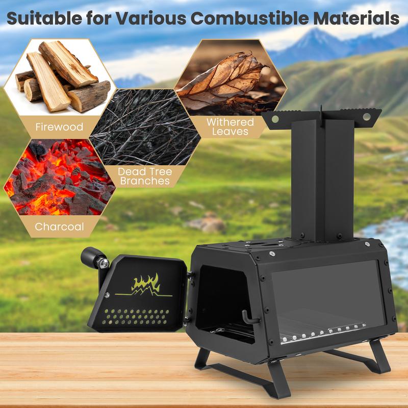 FestivalJoy-Portable Wood Camping Burning Stove Heater with 2 Cooking Positions