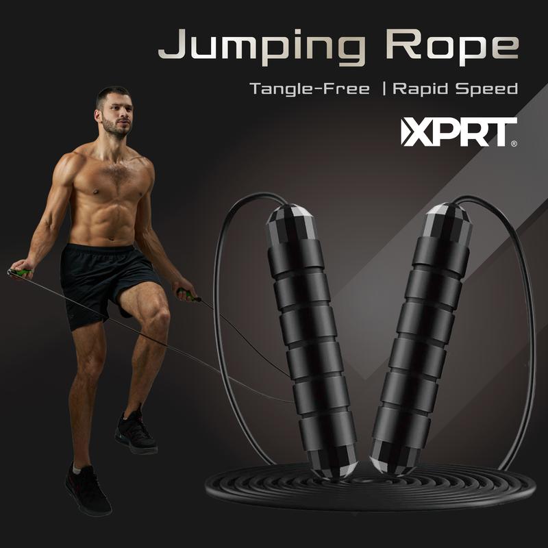 XPRT Professional Jump Rope - Comfortable and Cushioned Handle, 13ft Length, Steel Rope Coated with Durable PU Material, Tangle-Free and High Speed, Black Blue