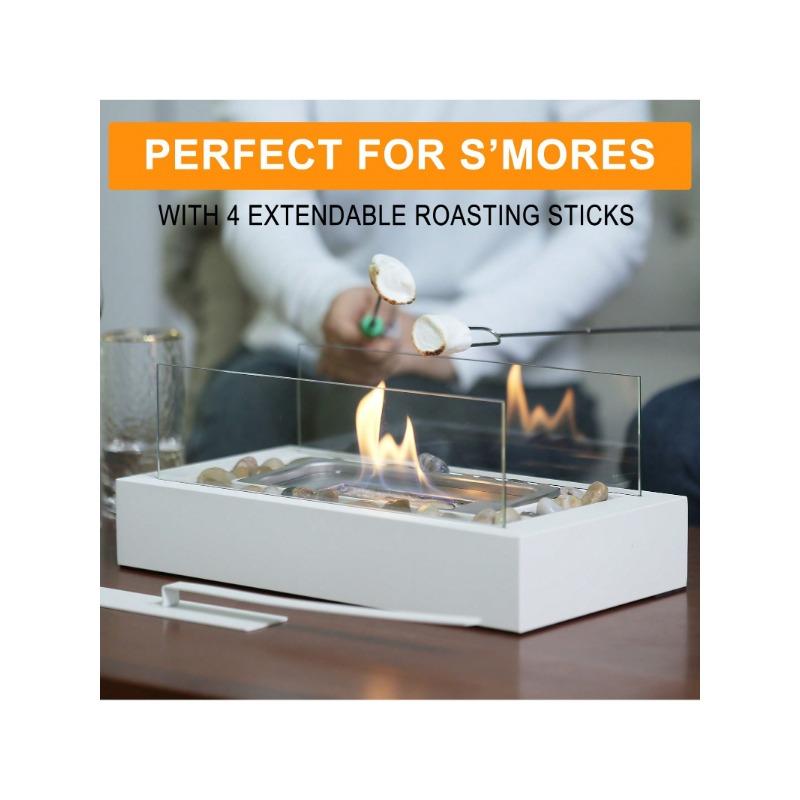 Rectangle Tabletop Fire Pit, Smores Maker Kit Portable Indoor Outdoor Table Top Firepit, Safer Burning Tabletop Fireplaces With Cobblestone- Gift For Home Decor & Balcony Parties, Housewarming Gift