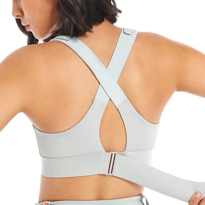 Women's Front Zipper Sports Bra, Plus Size Adjustable Strap