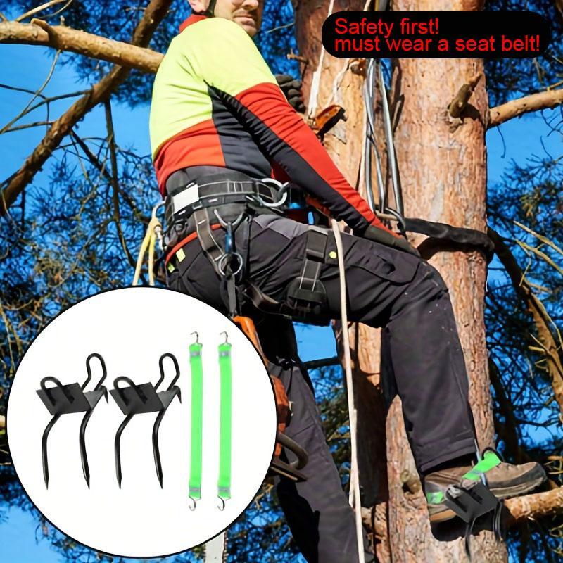 Tree Climbing Tools Set, 2 Climbing Equipment & 2 Elastic Strap, Elastic Strap & Climbing Grip Set, Non-slip Special Climbing Stairs Pole Spikes for Boots