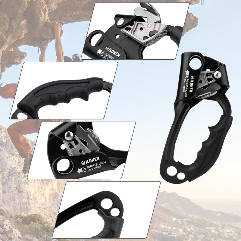 WILDKEN Climbing Hand Ascender Outdoor Mountaineering Tree Arborist Climbing Rappelling Equip Hand Ascender for 8-12MM Rope Left Right Hand Ascender