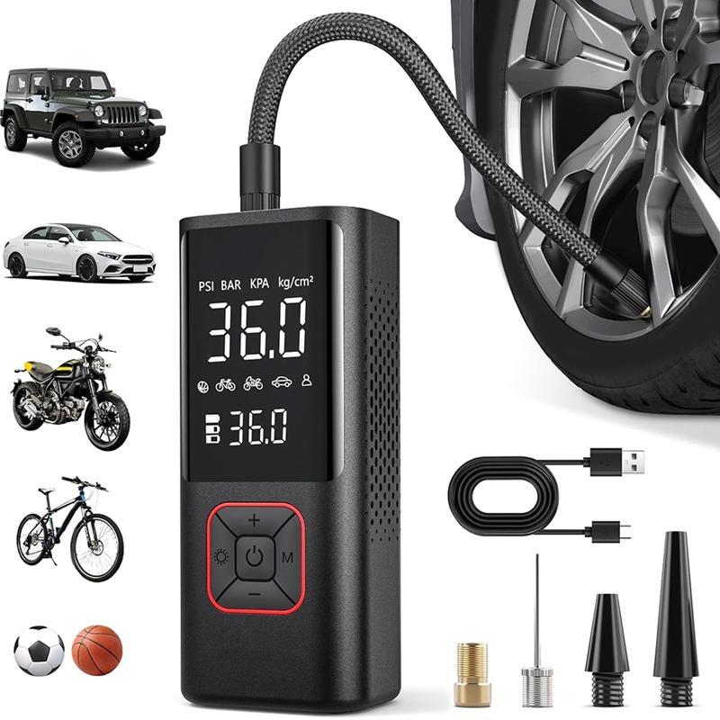 Portable Air Compressor, 0~150PSI Adjustable Inflatable Pump, Fast Inflation Tool for Ball, Bicycle, Motorcycle & Car Tire Inflation