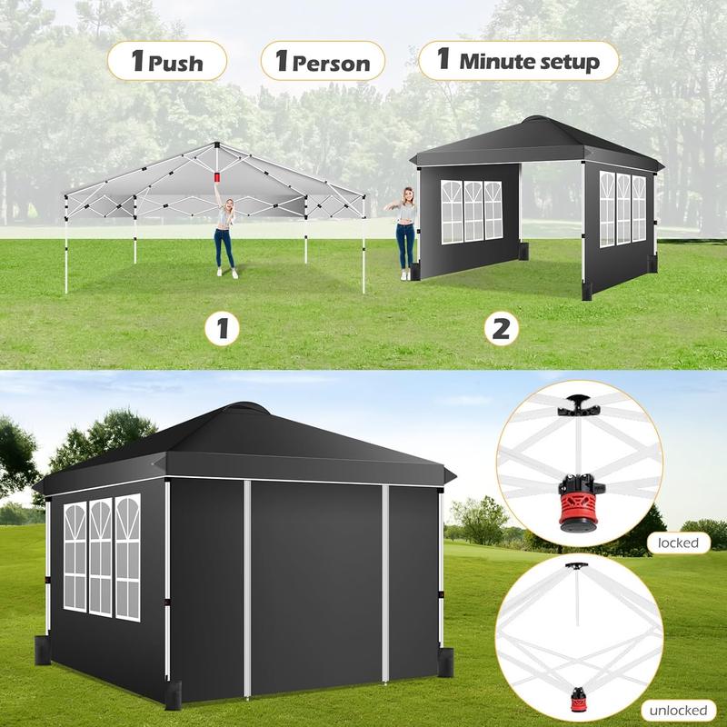 Pop Up Canopy Tent 10x10 - with 4 Removable Sidewalls, 210D PU Silver Coated Tarp, Roller Bag and 4 Sandbags, Sun Shelter Instant Up Gazebo for Outdoor Events Backyard Garden Camping Commerce