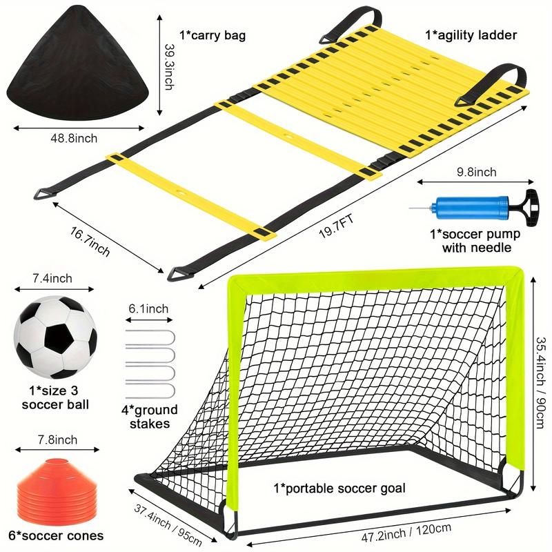 Portable Soccer Goal Set, Includes 1pc Soccer Goal, 1pc Soccer Ball, 12pcs Training Cones, Agility Ladder, And A Pump