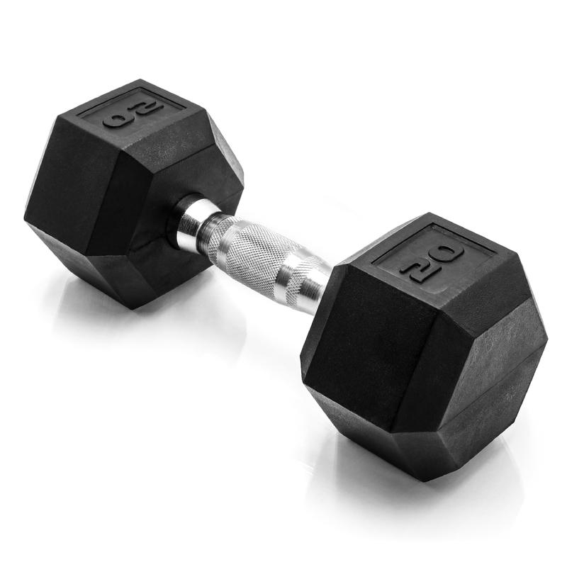 20LB Rubber Encased Exercise & Fitness Hex Dumbbell, Single, Hand Weight For Strength Training