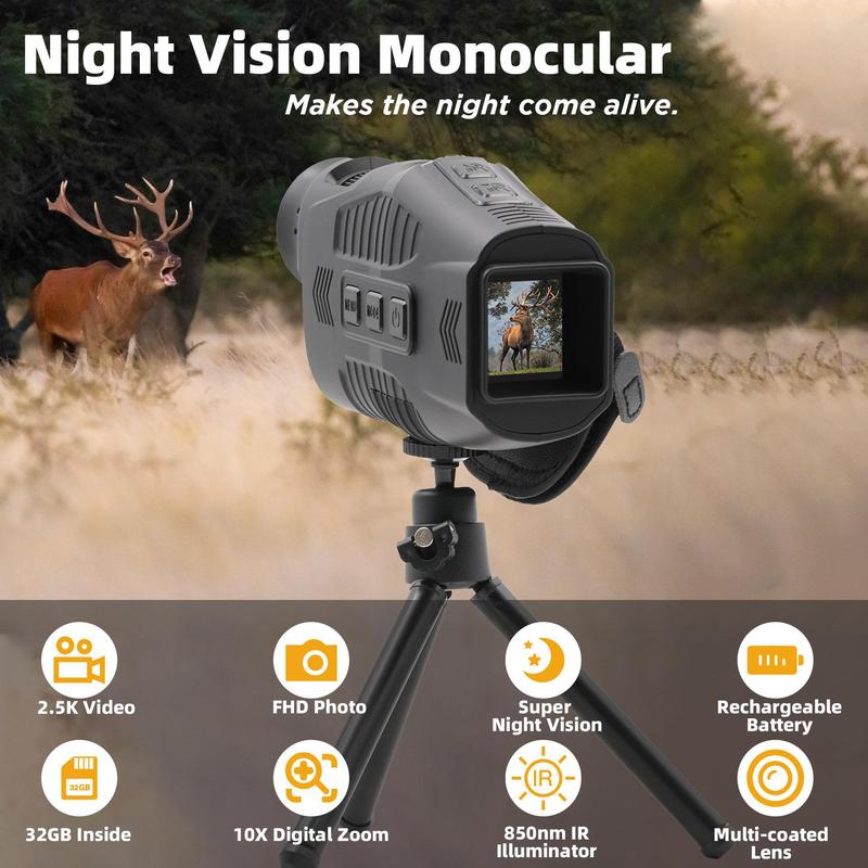 USB Rechargeable Night Vision Monocular, Infrared Goggles Binocular, Night Vision Surveillance Monocular with 32GB Card & Mini Tripod