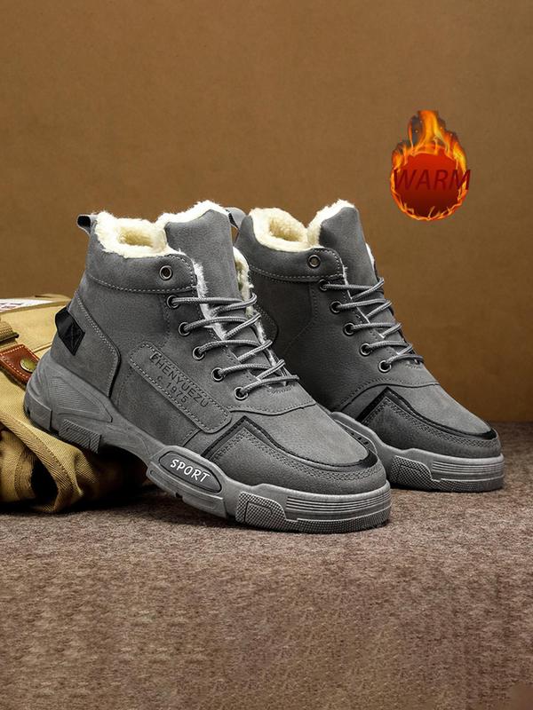 Men's Thermal Lined Lace Up Hiking Shoes, Casual Sporty Warm Hiking Boots, Fashion Sports Shoes for Outdoor Activities