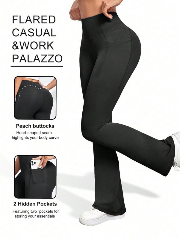 Arsoxy Women Flare Leg Leggings with Pockets, High Waisted Tummy Control Yoga Pants for All-Season Wear