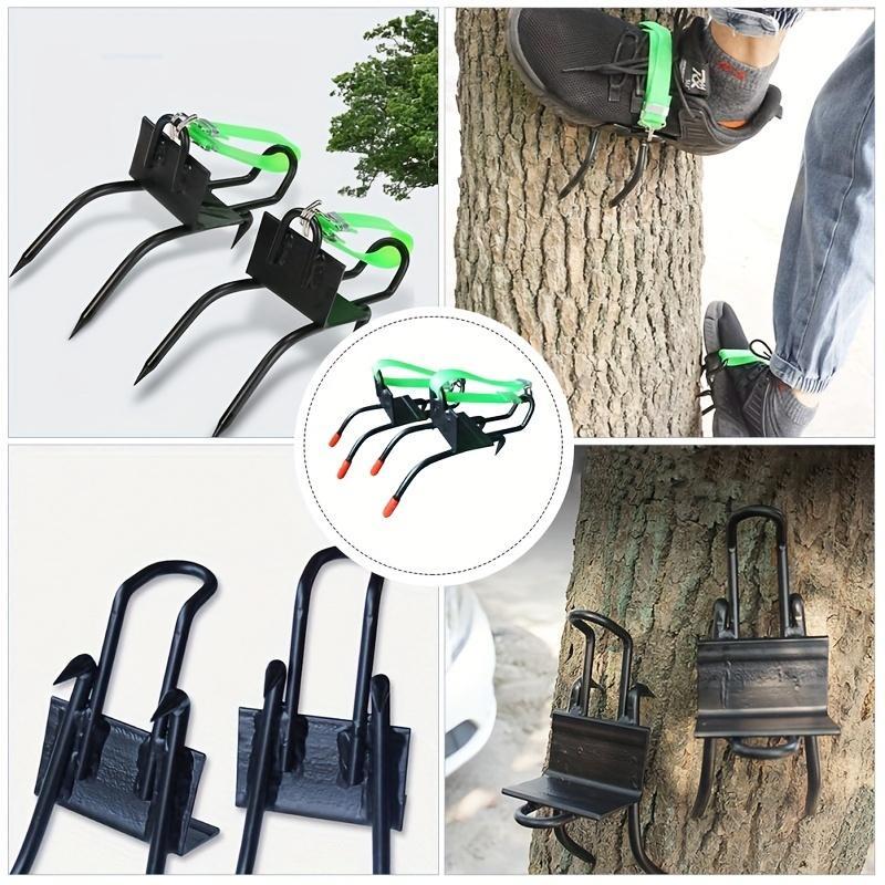 Tree Climbing Tools Set, 2 Climbing Equipment & 2 Elastic Strap, Elastic Strap & Climbing Grip Set, Non-slip Special Climbing Stairs Pole Spikes for Boots