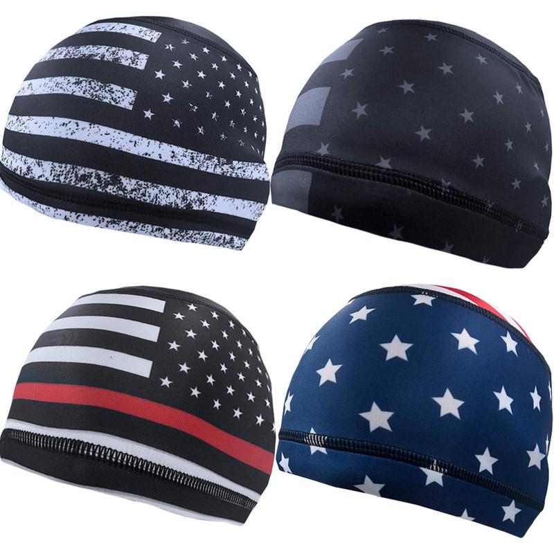 4 Pieces Cooling Skull Cap Helmet Liner Sweat Wicking Running Beanie Head Wrap Cycling Bandana for Men Women