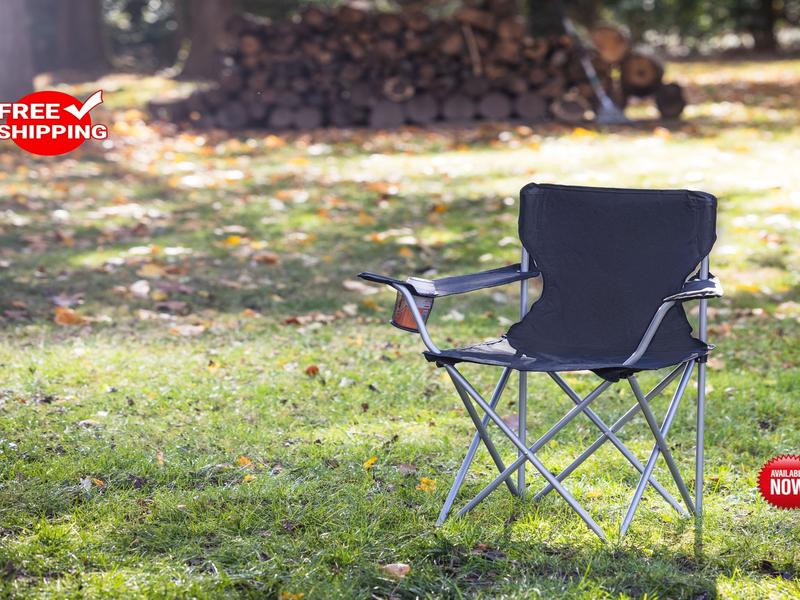 O.z.a.r.k T.r.a.i.l Basic Quad Folding Camp Chair with Cup Holder, Dark Blue  Black  Red , Adult