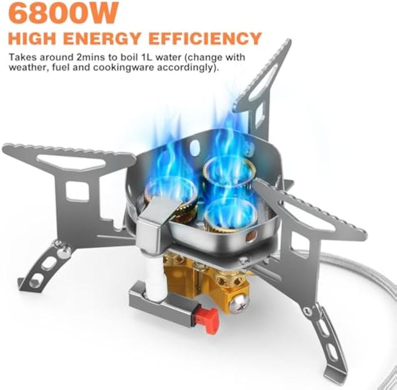 WADEO 6800W Windproof Camp Stove, Backpacking Stove with Piezo Ignition, Camping Gas Stove with Two Fuel Canister Adapter, Carry Case, Portable Stove for Outdoor Backpacking Hiking and Picnic