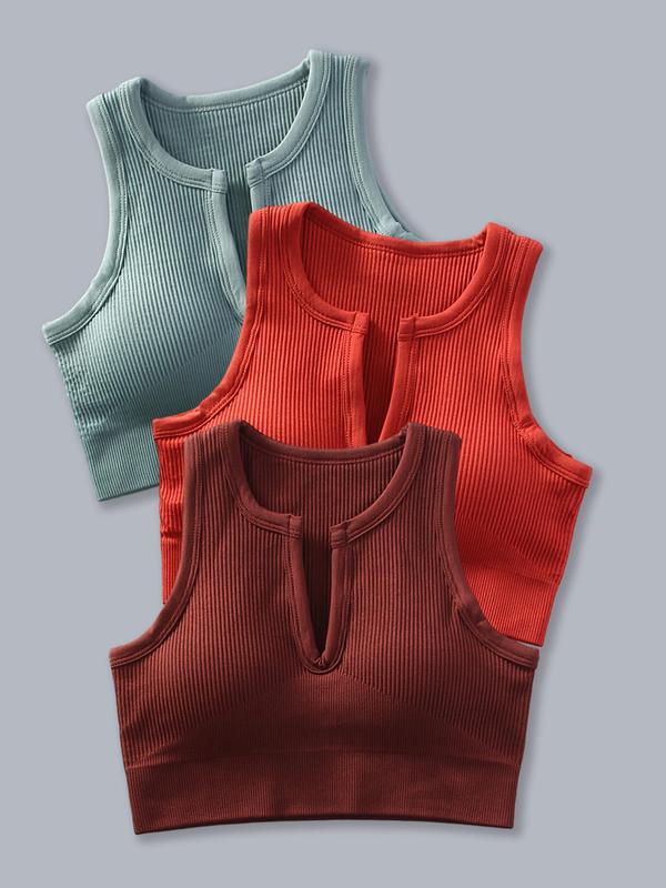 Women's Solid Notched Neck Sports Vest, Breathable Crop Sports Tank Top for Yoga Gym Workout,  Sports Bra for Women, Running Vest, Women's Sport & Outdoor Clothing