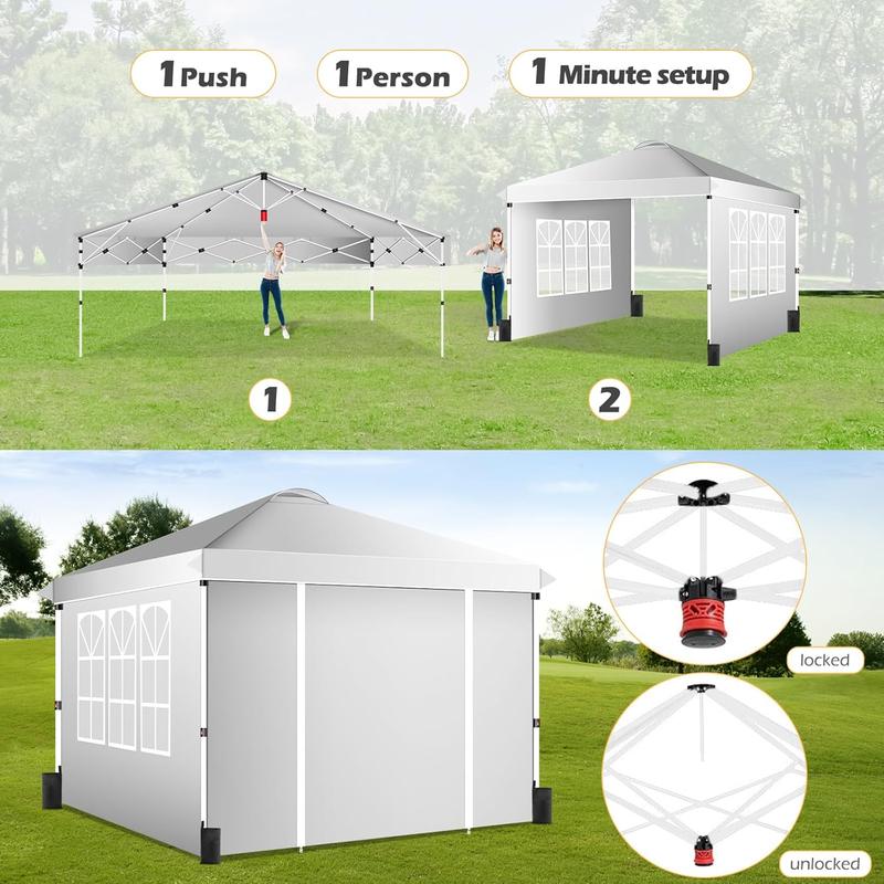 Pop Up Canopy Tent 10x10 - with 4 Removable Sidewalls, 210D PU Silver Coated Tarp, Roller Bag and 4 Sandbags, Sun Shelter Instant Up Gazebo for Outdoor Events Backyard Garden Camping Commerce