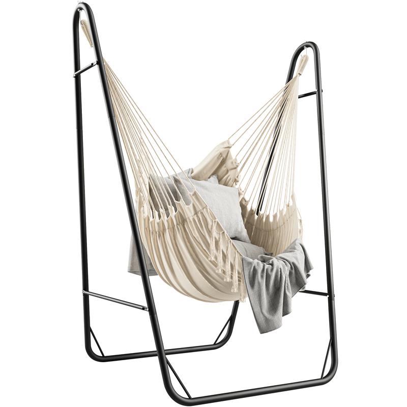 YITAHOME Hammock with Stand, Max. load 150 kg, Hammock Stand with Hanging Swing, 132x90x160 cm, Sturdy Steel Frame, Swing Chair with 2 Hooks and 1 Side Pocket for Patio, Balcony and Garden