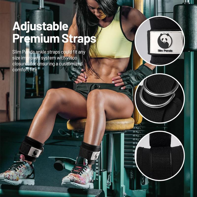 Slim Panda Ankle Straps 1 Pack for Cable Machine, Booty Hip Abductors, Glute Workouts, Leg Extensions, Adjustable with Double D-Rings