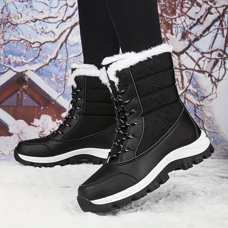 Winter Hiking Boots - Superior Grip, Ultra-Soft Fleece Lining, Comfy Lace-up Thermal Insulation - Designed for Women, Outdoor Activities, Faux Leather Mid Calf Boots