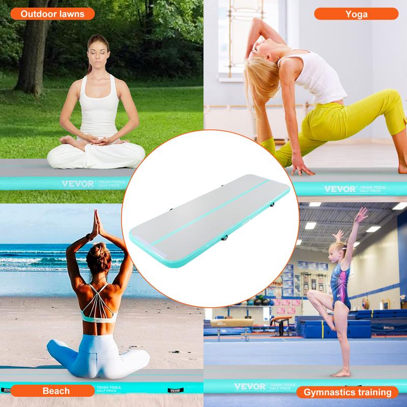 VEVOR Gymnastics Air Mat, 4 inch Thickness Inflatable Gymnastics Tumbling Mat, Tumble Track with Electric Pump, Training Mats for Home Use Gym Yoga Cheerleading Beach Park Water