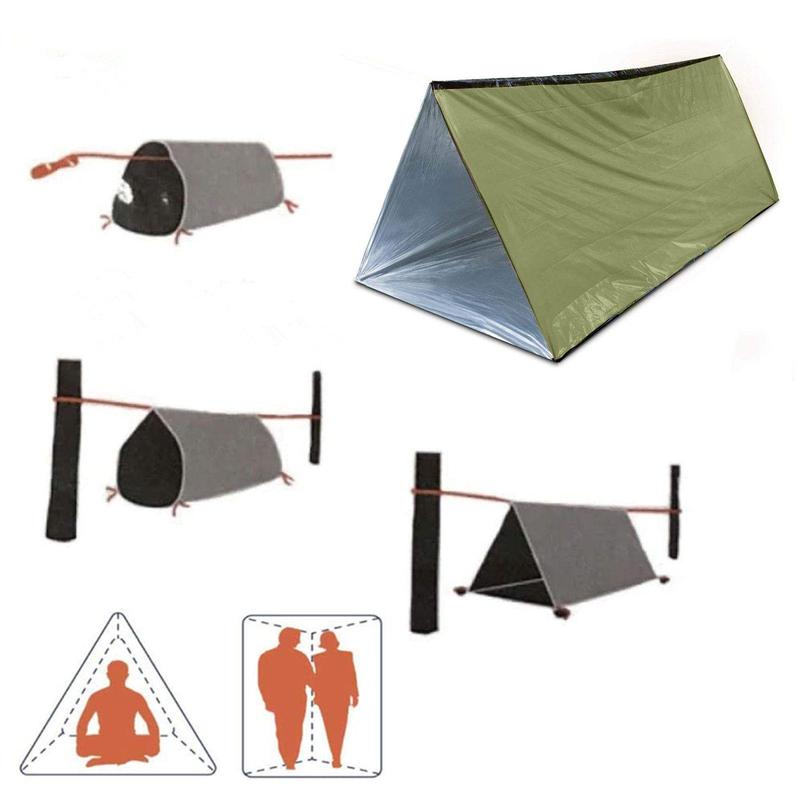 Emergency Shelter Survival Tent Kit, 1 Set Mylar Tube Tent Sleeping Bag, Waterproof Outdoor SOS Thermal Blanket, Reusable Emergency Shelter, Christmas Gift