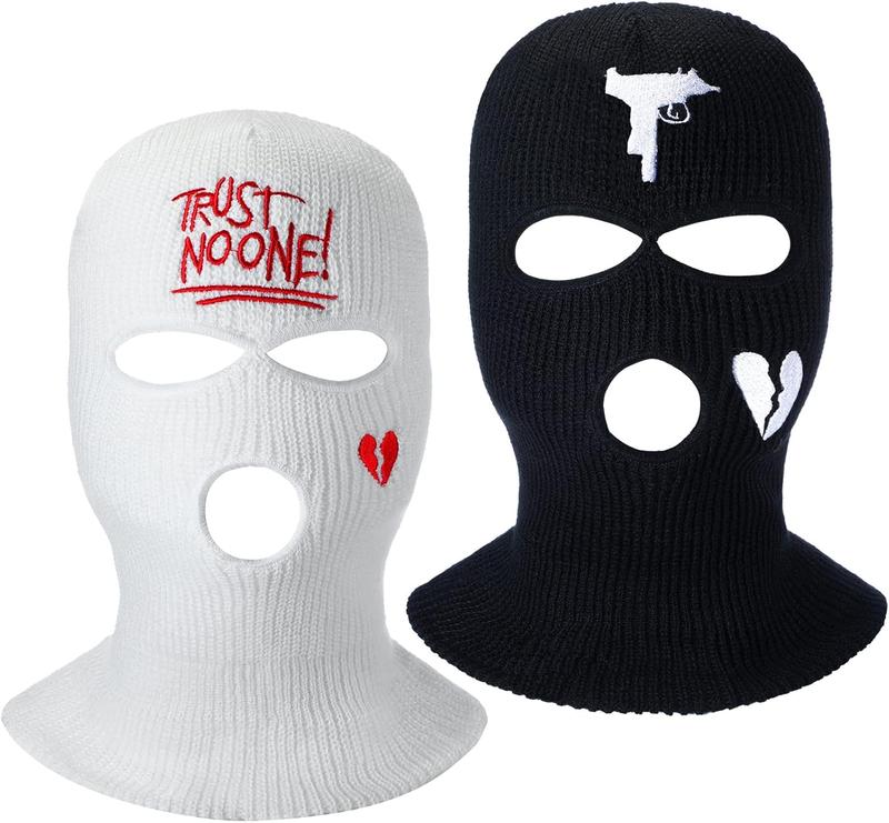 2 count 3 Hole Ski Mask Winter Warm Balaclava Full Face Knit Mask Ski Hat Mask Knitted Full Face Cover for Men Women