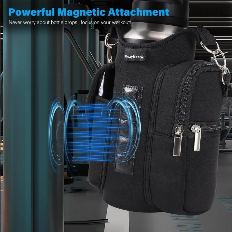 Magnetic GYM Bag,KozyNesté, Water Bottle Holder, Gym Bottle Carrier Bag with Phone Pockets, Gym Accessories Organizer for Men Women, 5 Built-in Strong Magnets Gym Bag Pouch Sleeve with Handle Shoulder Strap, Gift gym bag