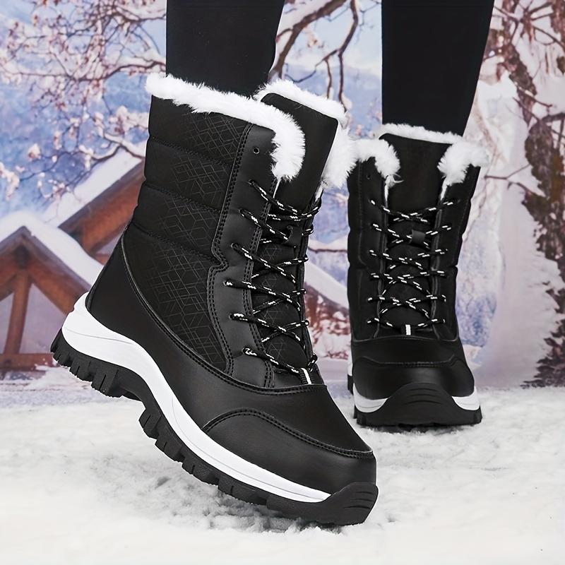 Winter Hiking Boots - Superior Grip, Ultra-Soft Fleece Lining, Comfy Lace-up Thermal Insulation - Designed for Women, Outdoor Activities, Faux Leather Mid Calf Boots