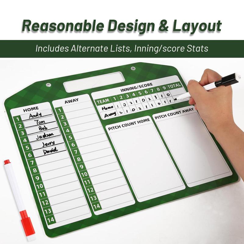 Baseball Lineup Board for Coach, Double-sided Sturdy and Durable Baseball Training Board, Easy Carry with Strong Clips and Dry Erase Pen Holder