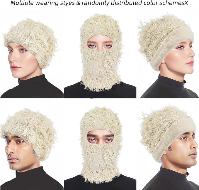 Distressed Balaclava Ski Mask Full Face Knitted Fuzzy Balaclava Yeat Shiesty Distress Mask for Men Women