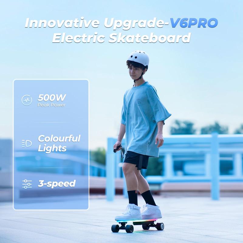 V6 Pro Electric Skateboard with Remote, 450W Brushless Motor, 12Mph Top Speed, Electric Longboard for Adults ＆Teens