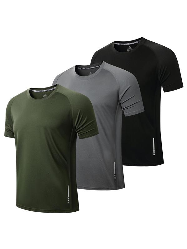 Men's Solid Round Neck Raglan Sleeve Tee, Breathable Quick Drying Short Sleeve T-shirt for Running Gym Workout, Graphic Tees for Men, Mens Top for Summer