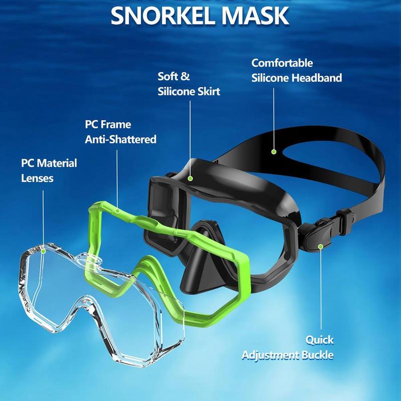 3 Window Panoramic Wide View Diving Mask, Adjustable Scuba Snorkeling Swimming Diving Goggles, Water Sports Equipment