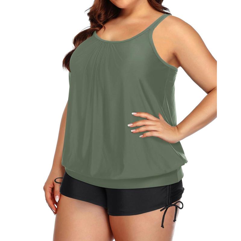 Aqua Eve Plus Size Tankini with Shorts Two Piece Swimsuits for Women Blouson Tummy Control Bathing Suits