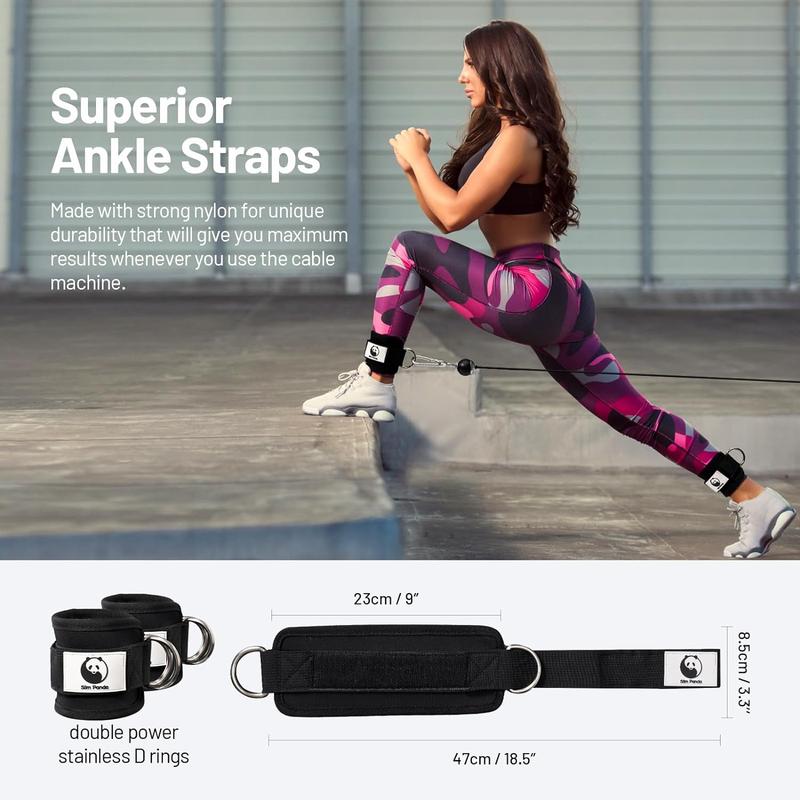 Slim Panda Ankle Straps 1 Pack for Cable Machine, Booty Hip Abductors, Glute Workouts, Leg Extensions, Adjustable with Double D-Rings