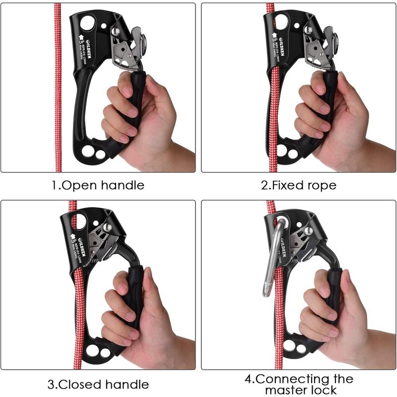 WILDKEN Climbing Hand Ascender Outdoor Mountaineering Tree Arborist Climbing Rappelling Equip Hand Ascender for 8-12MM Rope Left Right Hand Ascender