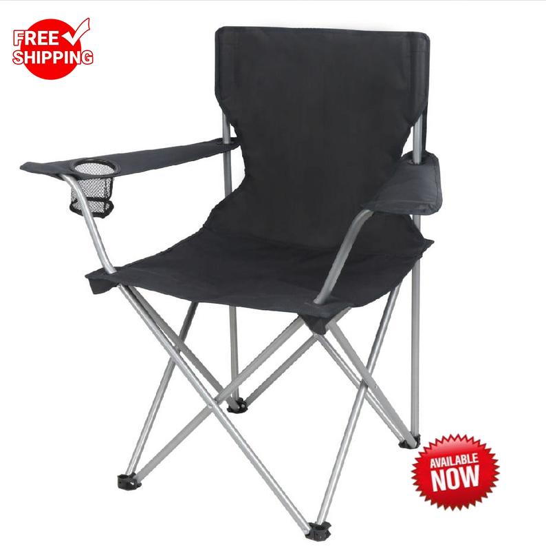 O.z.a.r.k T.r.a.i.l Basic Quad Folding Camp Chair with Cup Holder, Dark Blue  Black  Red , Adult