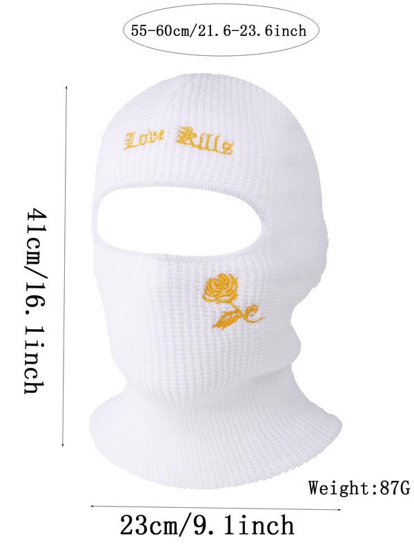 Unisex Sporty Letters & Rose Embroidered Balaclava Hat, Y2k Trendy Cycling Soft Balaclava Cap, Warm Ski Mask, Comfy All-match Punk Accessories for Fall & Winter