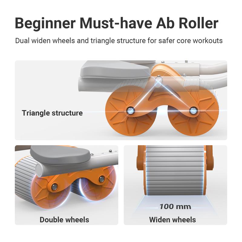 xCool Ab Roller Wheel, Double-Widen Wheels with Triangle Structure, Ab Roller Automatic Rebound with Elbow Support and Comfortable Handle with Knee Pad Included, Ab Wheel Roller for Core Workout