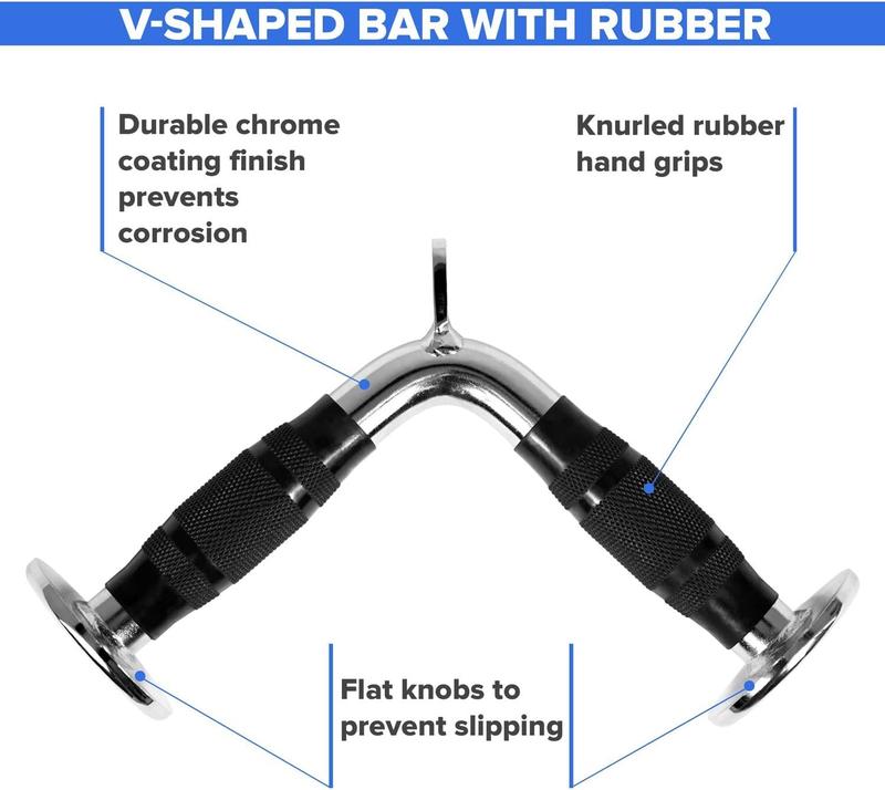 LAT Cable Attachment, Tricep Press Down Bar with Diamond Knurl Handle, Support up to 880 lbs (Rubber - V Shaped Bar)