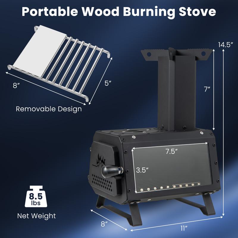 FestivalJoy-Portable Wood Camping Burning Stove Heater with 2 Cooking Positions