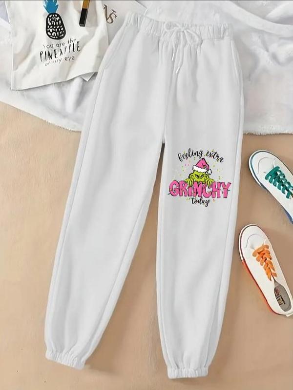 Feeling Extra Griinchy Today Sweatpants, Merry Christmas Unisex Letter Print Sweatpants, Sports Regular Fit Pants for Spring & Winter