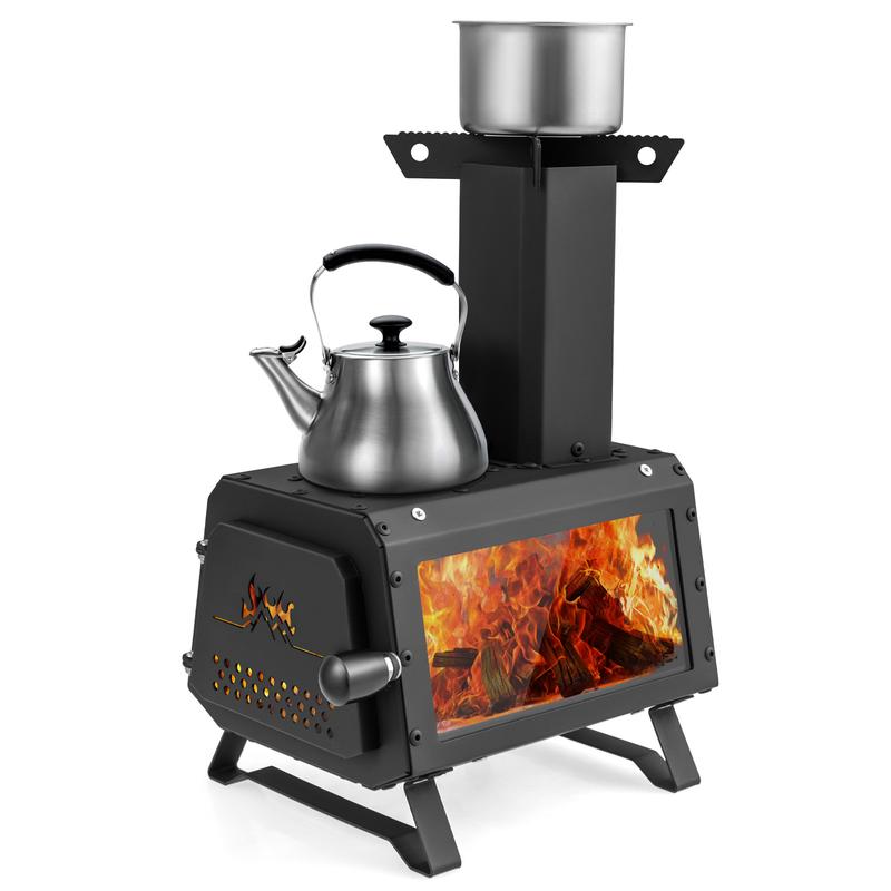 FestivalJoy-Portable Wood Camping Burning Stove Heater with 2 Cooking Positions