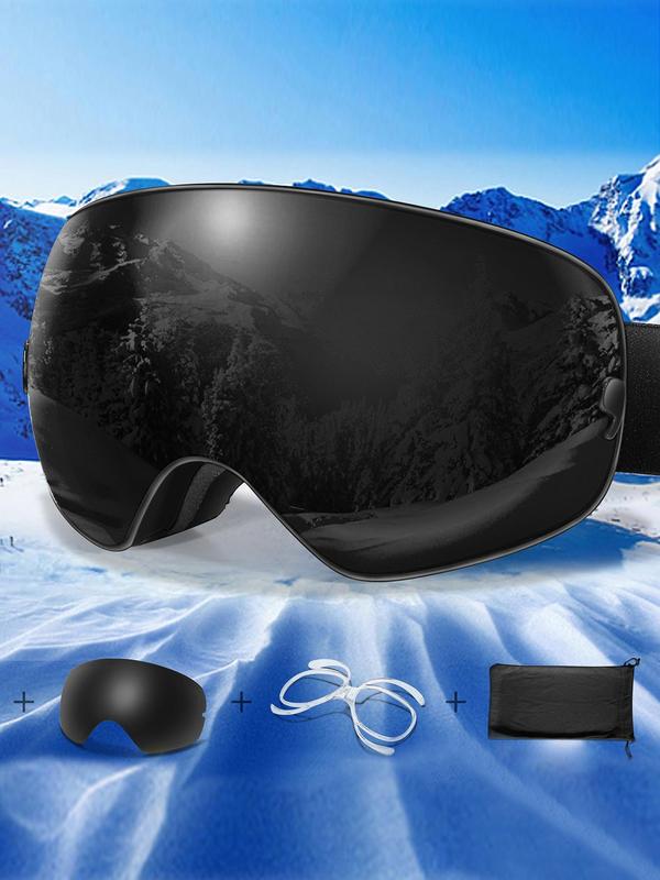 Ski Goggles, OTG Ski Goggles with Replacement Lens & Storage Bag & Eyeglass Cloth, UV 400 Protective Skiing Sunglasses, Sports Eyewear for Men & Women