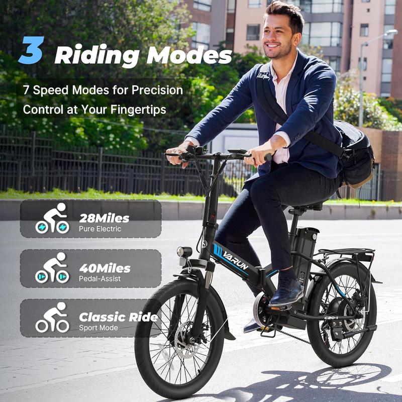 VARUN Electric Bike - Peak 750W Folding Ebike for Adults Up to 40 Miles 20MPH, 48V Removable Lithium-Battery, Stylish 20