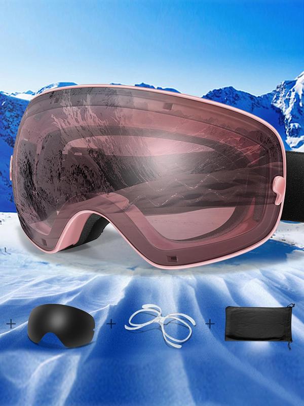 Ski Goggles, OTG Ski Goggles with Replacement Lens & Storage Bag & Eyeglass Cloth, UV 400 Protective Skiing Sunglasses, Sports Eyewear for Men & Women